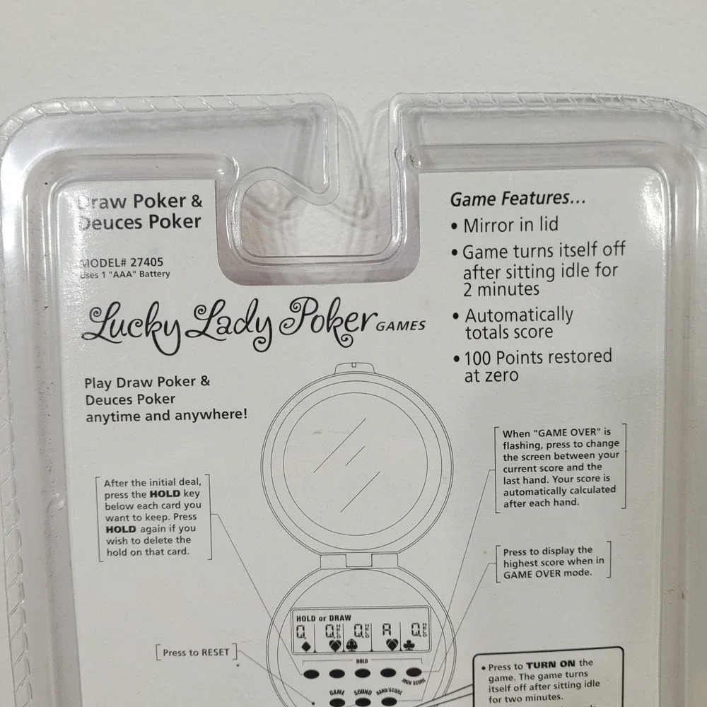 Lucky Lady Poker Games Las Vegas Styles Mirror in Lid Handheld Compact 2003 Rare